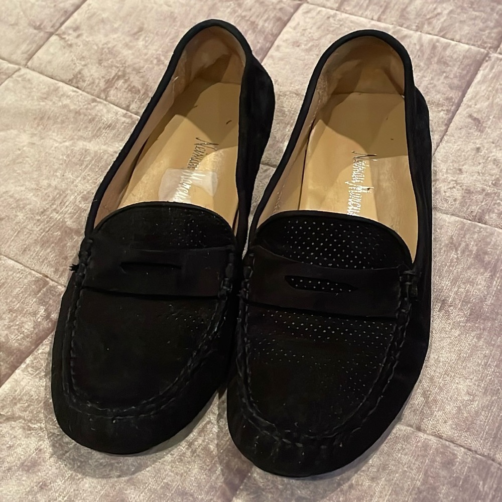 Neiman Marcus Black Suede Loafers Size 37 1/2